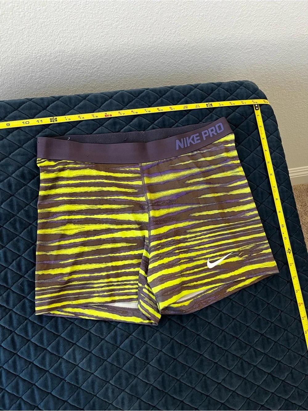 Nike Pro Men’s Yellow and Purple Striped Compression Shorts